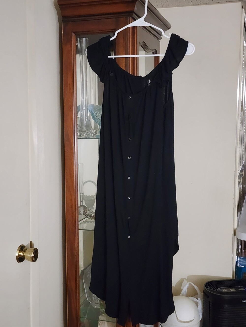 Kindred Bravely Black Asymmetrical Button-Front Nursing Nightgown